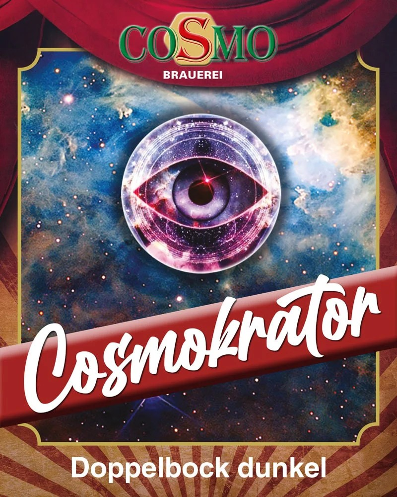 Cosmokrator – Starkbier Doppelbock label featuring cosmic design, highlighting its rich flavor and premium quality.