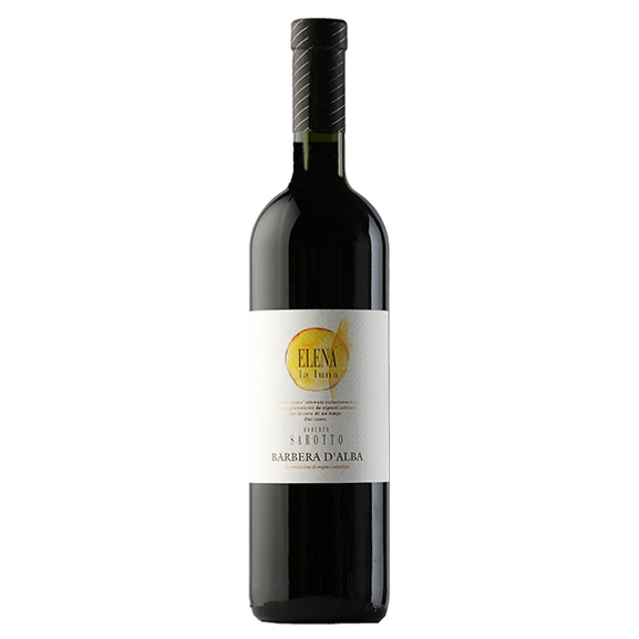 Elena" Barbera d‘Alba DOC Weinflasche mit eleganter Etikettengestaltung und schwarzem Kapselverschluss.