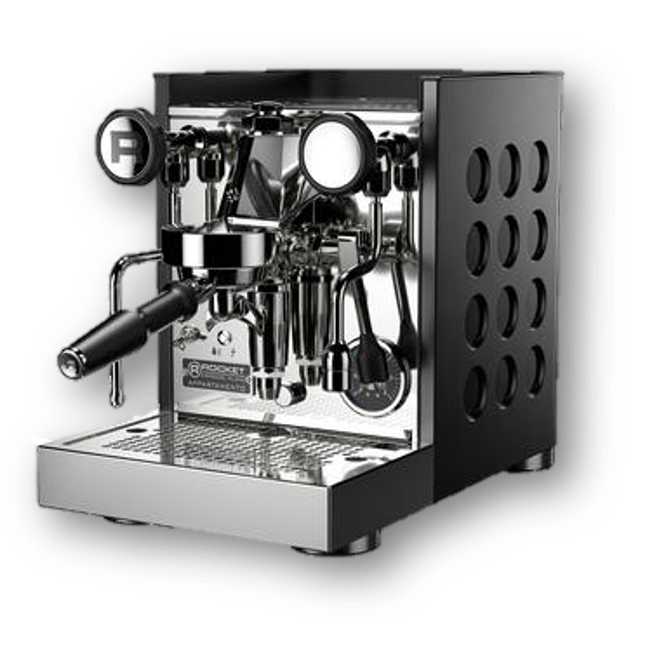 Rocket Appartamento TCA schwarz - elegante Zweikreismaschine für perfekten Espresso und Cappuccino.