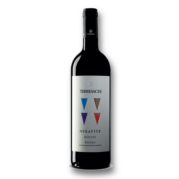 TERRESACRE NERAVITE ROSSO MOLISE DOC 2024 Flasche mit eleganter Etikettierung und intensiver Farbe.