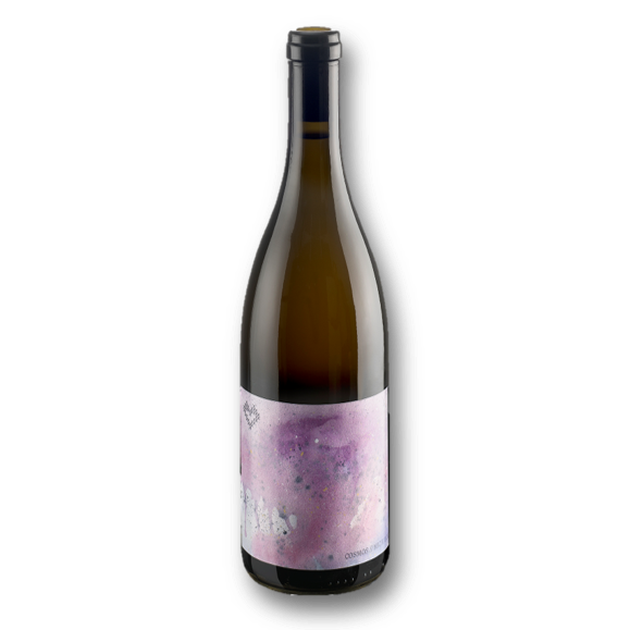 Michi Lorenz - Cosmos Weissburgunder in einer eleganten Flasche mit pastellfarbenem Etikett.