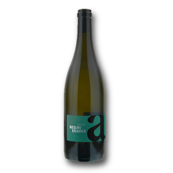 Adrians - Riesling-Sylvaner Flasche, biodynamischer Weisswein aus der Schweiz, elegantes Design.